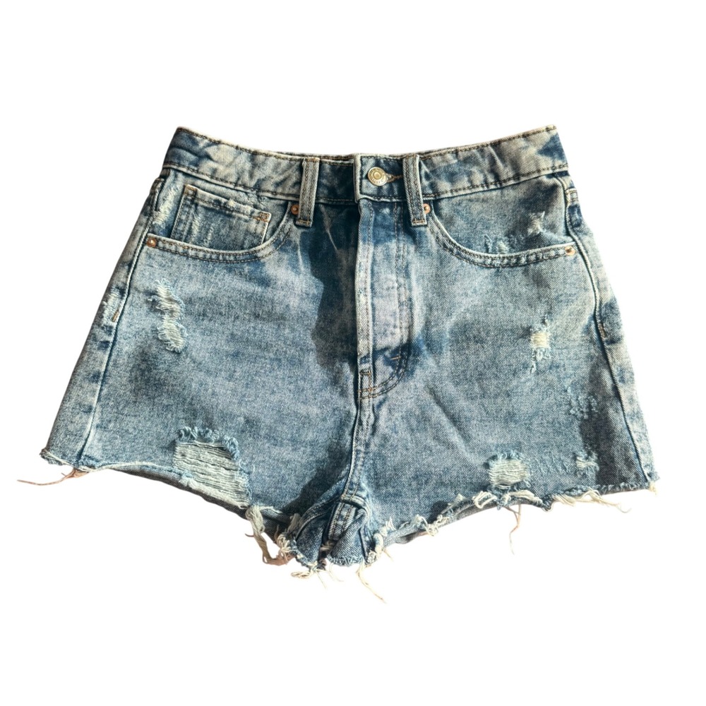 Wild Fable Denim Shorts Womens 00 Blue Distressed High Rise Cutoff Acid Wash